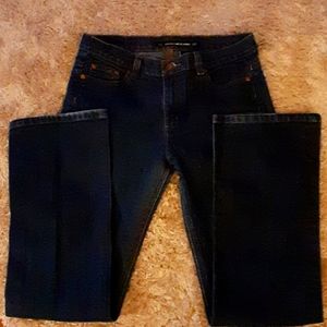 DKNY JEANS dark wash stretch blue jean classic 5 pocket light distress sz 8 EUC…